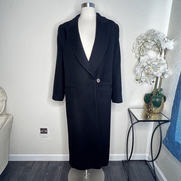 VTG Fleurette Women's 100% Cashmere Long Trench Coat Black • Size 10 - Picture 2 of 7